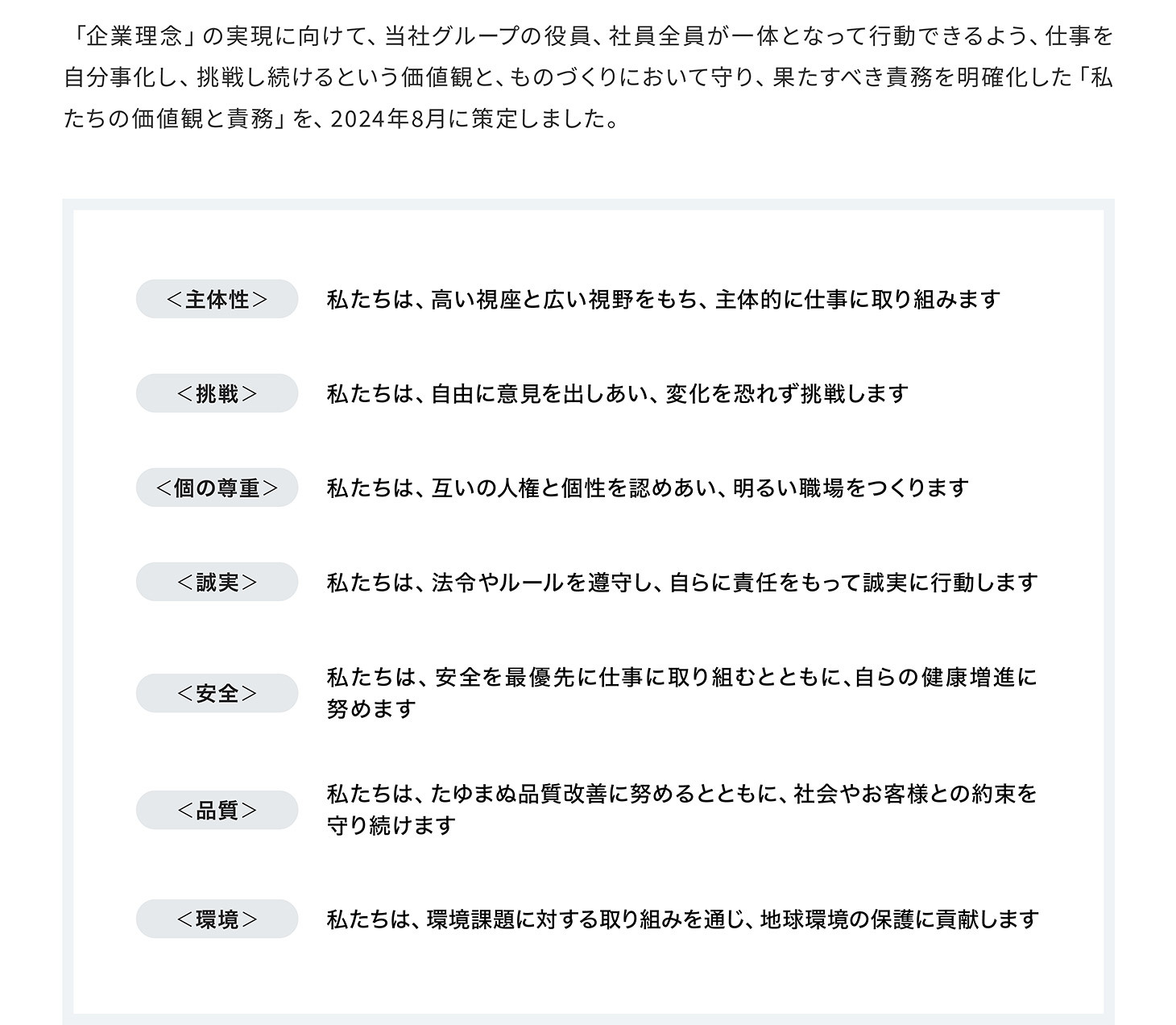 私たちの価値観と責務